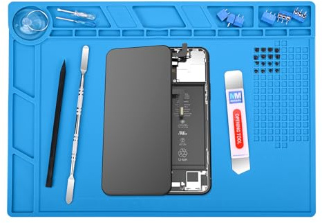 MMOBIEL Tapis de réparation et de soudure en silicone - 35 x 25 cm - Tapis en silicone résistant à la chaleur jusqu'à 500 °C - Tapis d'établi pour travaux de soudure, réparation de téléphone portable,