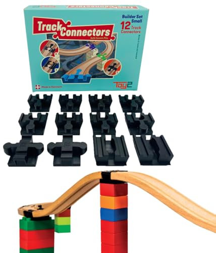 12 TOY2 Schienenverbindern Builder Small Kompatibel BRIO® Eisenbahn & DUPLO® Bausteine-Bauset 3 Verschiedene Connectors-Nachhaltige Holzeisenbahn Holzschienen Verbinder