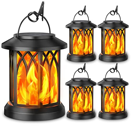 KOOPER 4 Pack Solar Lantern Outdoor Lights, Upgraded Flickering Flame Solar Lanterns Lights Outdoor Waterproof, Hanging Lantern Decorative, Solar Powered Lanterns for Yard Patio Path Tree Garden Decor