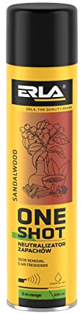 ERLA Lufterfrischer Wohnung 'ONE SHOT' 600 ml - Raumspray Mit Einer Reichweite Von 3 M - 2 in 1 Geruchsneutralisierer und Duftspray - Raumduft Spray - Air Freshener - Sandalwood