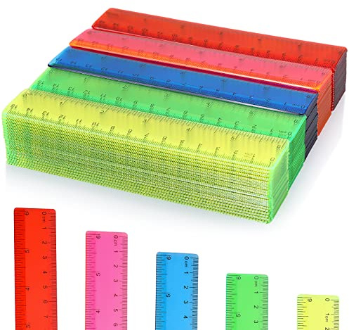 Zonon 100 Pcs 6 Inch Rulers Bulk Plastic Flexible Small Straight Rulers with Inches and Centimeters First Day of School Gift for Students Back to School Office Supplies(Colorful, Transparent)