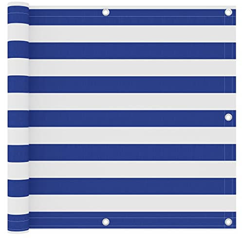 Bussandri Exclusive - Balkon-Sichtschutz Weiß und Blau 90x400 cm Oxford-Gewebe