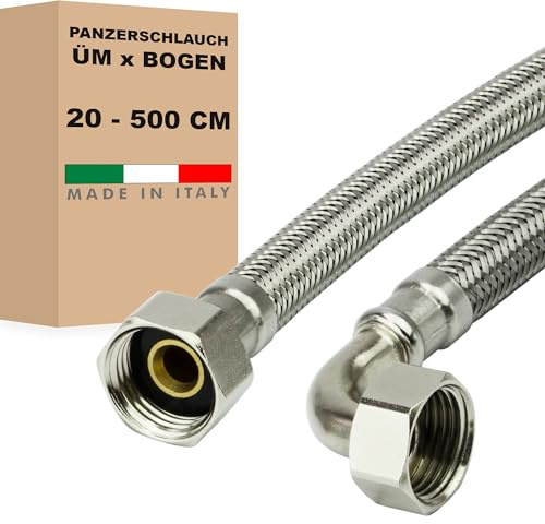AWM rostfritt stål flexslang (DN8) 1/2 tum pansarslang anslutningsslang sanitär husvattenverk amaturer (1/2 tum ÜM x 1/2 tum båge, 300 cm)