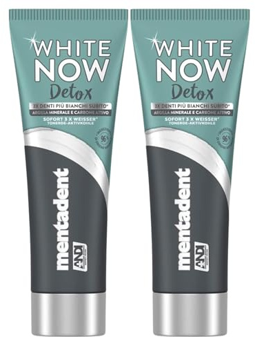 Zahnpasta White NOW Detox, Zähne 3 mal weißer, sofort mit Mineralton und Aktivkohle. Mit 96% Inhaltsstoffen natürlichen Ursprungs 75ml (2)