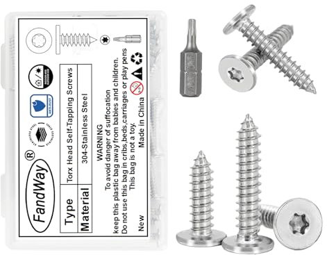 FandWay 30 Piezas Torx Tornillos Autorroscantes de Cabeza Plana,Tornillos Para Madera,M5x40mm Tornillos de Avellanada,Tornillos de Chapa Metálica Acero inoxidable 304 Con 1 T20 llaves.
