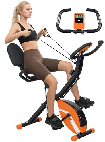SPORTNOW Cyclette pieghevole 5 in 1 per casa con resistenza magnetica a 8 livelli, cyclette pieghevole verticale/reclinata con fasce per allenamento del braccio, sensore di frequenza cardiaca, comodo