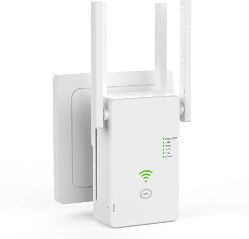 Aenxwa WLAN Repeater WLAN Verstärker 1200Mbit/s Dualband 2,4GHz+5GHz WiFi Booster mit Repeater/Router/Access Point Modus,4 Antenne,Einfache Einrichtung,WiFi Range Extender Mit LAN/WAN Port 2a