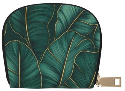 SHFJASBNUMG Teal Tropical Leaves Leather Bag Leaves Wallet Tropical Leaves Card Pack New Parents - Pediatrician and Pharmacy Cards 9X11CM