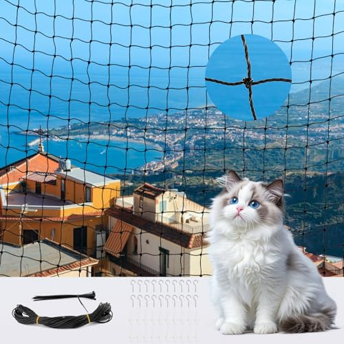 Red para gatos para balcón, 3 x 4 m, red para gatos, balcón, sin agujeros, red para gatos, red de alambre reforzado, protección para gatos, red de protección para gatos, red de balcón con cuerda de