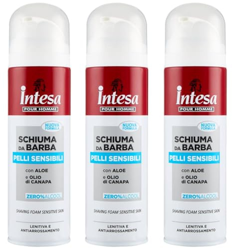 Intesa Pour Homme Schiuma da Barba Uomo 300 ml – Senza Alcool, Emolliente e Protettiva, Per Pelli Sensibili, Rasatura Delicata e Confortevole (Pelli Sensibili 3 Unità)