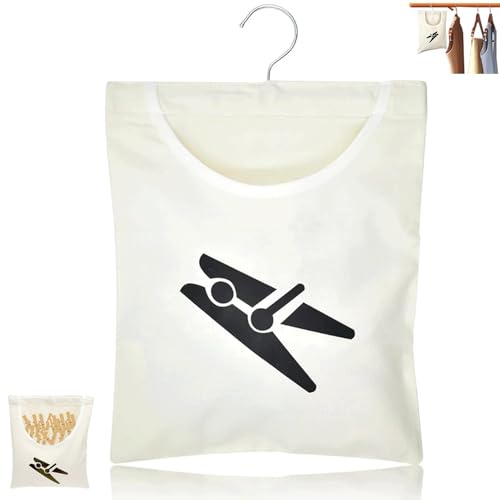 XcnPer Clothes Peg Bag, Pegs for Washing Line with Bag, 32×28cm Peg Basket for Washing Line, Washable, Suitable for Indoor and Outdoor Use (White)