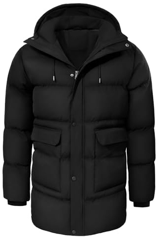 heekpek Veste Homme à Capuche Manteau Homme Hiver Blouson Chaude Hydrofuge Longue Parka Manteaux Matelassée en Coton Vestes de Randonnée Ski, Noir, XL