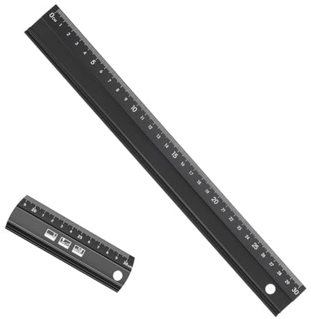 HAFRILY 30cm Metal Ruler for Cutting with Non-Slip Safety Edge Aluminium Straight Edge Ruler Multifunctional Protective Craft Safety Ruler for Length Measurement (Black)