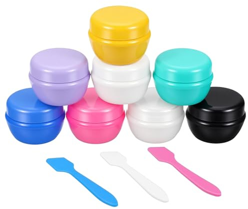 Guduling 8 botes de crema para rellenar, botes con tapa, tarros de crema multicolor de 20 ml, reutilizables, con 3 cucharas pequeñas para artículos de tocador, cremas, lociones