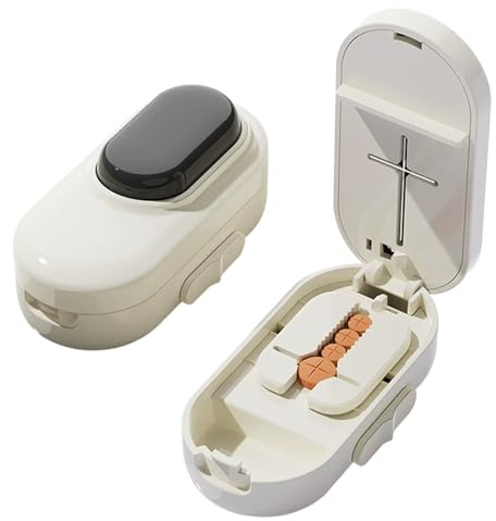 Bncxdc Cortador de Pastillas, Partidor de Pastillas, Ajustable, Compacto y Portátil, 1 dividido en 4, Cortador de Medicamentos Multifuncional, Caja de Medicamentos (Negro)