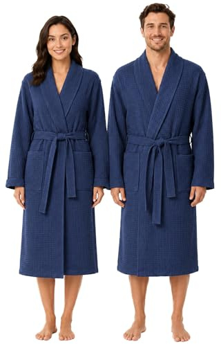 Adore Home Unisex Waffle Bathrobe Cotton Rich Dressing Gown | Soft And Absorbent Spa Robe Comfort With Deep Pockets, Secure Tie Belt And A Lightweight Feel For Relaxing After Bathing