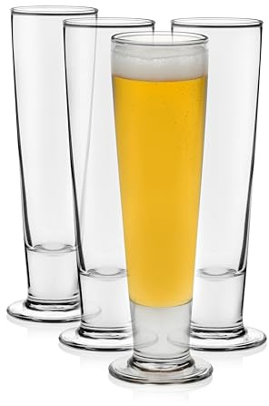 Libbey Stockholm Pilsner Beer Glasses Set of 4, 14.5oz, Tall, Slender Pint Glasses for Pilsner, Kolsch, Lager, and More, Unique Beer Gift Set
