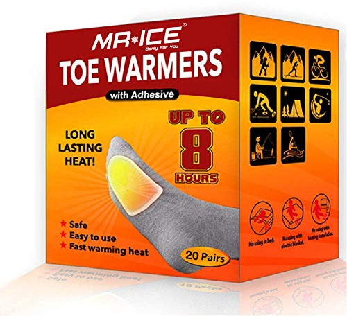 MR.ICE Toe Warmers Heating Pad with Adhesive Backing - Boot Heat Packs - Long Lasting Safe Natural Odorless Air Activated Warmers - Up to 8 Hours of Heat - 20 Pairs Value Packs