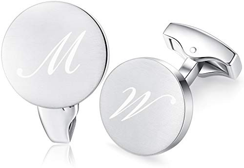 HONEY BEAR Briefe Initialen Buchstabe manschettenknöpfe Herren Edelstahl Hochzeit Cufflinks Manschettenknopf Gebürstetes Silber,MEHRWEG (M)