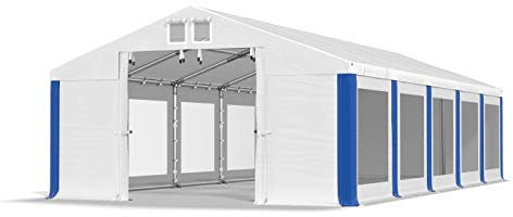 Das Company Transparente Fenster Partyzelt 5x10m wasserdicht weiß-blau Zelt 580g/m² PVC Plane Ganzjährig Gartenzelt Winter ISDT