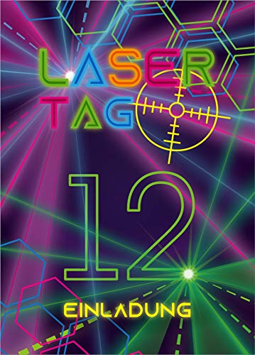 Junaversum 12 Einladungskarten zum 12. Geburtstag zwölfte Kindergeburtstag Lasertag Party Mädchen Jungen/Laser Tag