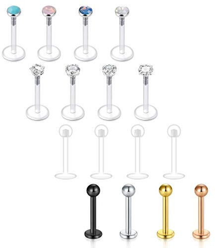Briana Williams 12pcs Barras de Labios Bioflex Labret Stud Retainers 6/8/10mm Flexible Medusa Helix Tragus Cartilage Piercing