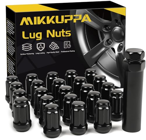 MIKKUPPA 23pcs 1/2-20 Lug Nuts Replacement for 1987-2018 Jeep Wrangler JK, 2002-2012 Jeep Liberty, 1993-2010 Jeep Grand Cherokee Aftermarket Wheel - Black Closed End Tire Lug Nuts with Socket Key