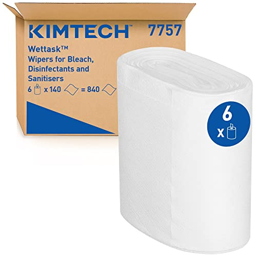 KIMTECH Industrielle Reinigungstücher für Lösungsmittel 7757 – 6 Rollen x 140 weiße Reinigungstücher (insg. 840)