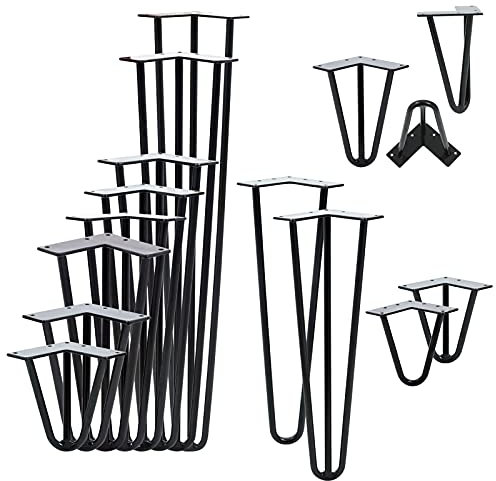 VENDOMNIA Hairpin Tischbeine - 4er Set, Metall, aus Stahl, 2 oder 3 Streben, Größenwahl, Schwarz - Haarnadel Möbelfüße, Hairpin Legs, Haarnadelbeine, Tischgestell, Tischkufen für Esstisch, Couchtisch