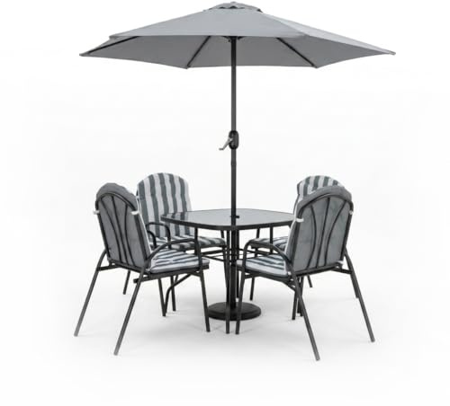KG KITGARDEN Conjunto Balcón/Terraza, 1 mesa centro, 4 sillones y 1 parasol, Gris, Set Dakota