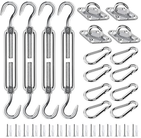 Covlongyu Awning Attachment Set, M5 Heavy Duty Sun Shade Sail Stainless Steel Hardware Kit for Rectangular/Triangles and Square, Suitable for Garden/Outdoor/Patio Lawn Sunshade Hooks (48pcs)