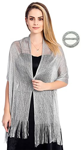FAIRYGATE Ladies Scarf Shawls and Wraps Oversized Scarves Women Sparkling Metallic Scarfs for Bridal Bridesmaid Wedding Evening Party Formal Ball Presented with Silver aclasp A0508