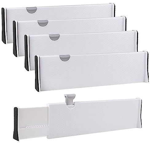 SENENQU 4 Pezzi Divisori per Cassetti Regolabili, Separatori per Cassetti 27,5-43,5 cm, Organizer Bianco Compatto per Cucina, Armadio, Bagno e Scrivania