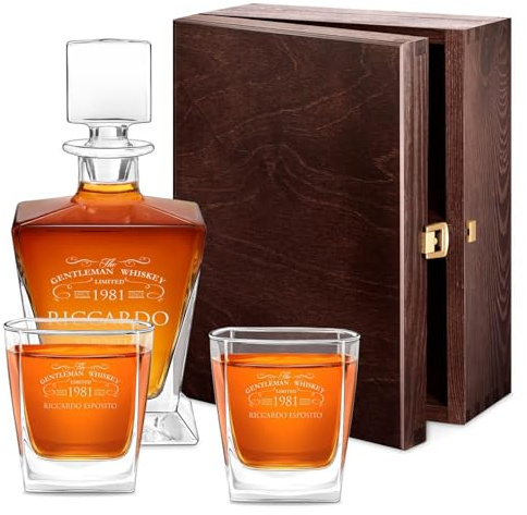 Maverton caraffa per whisky da 800 ml con incisione + 2/4/ 6 bicchieri - Decanter per whisky in vetro - Incisione personalizzata - Set per il whisky per Lui per compleanno - Limited