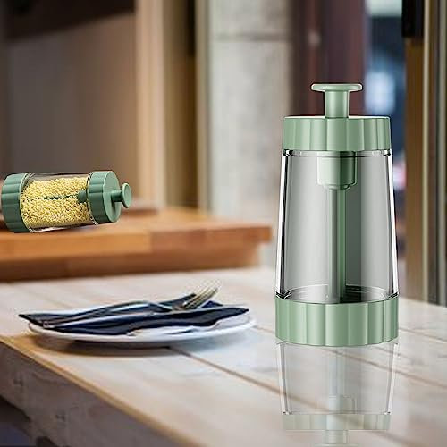 Quantitatively Transparent Salt Shaker Pepper Shaker Large Kitchen Spice Jars,Measuring Seasoning Bottle Salt and Pepper Shaker Metering Spice Salt Paprika Pepper Cumin Powder Sugar Dispenser (Green)