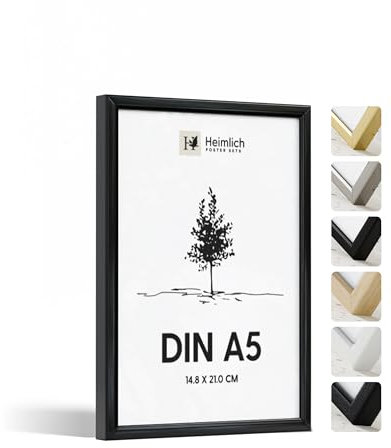 Heimlich® - Cornice per foto - A5 14,8x21 cm, Alluminio Metallo, Nero - Cornice per collage di poster di diploma con copertura in foglio di plastica - Montaggio a parete o esposizione da tavolo