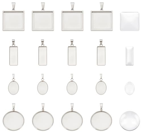 UNICRAFTALE 20 piezas 4 estilos en blanco 304 colgante de acero inoxidable redondo cuadrado rectangular bandeja colgante en blanco marco base colgante cabujones bisel en bruto cuenco para fabricación