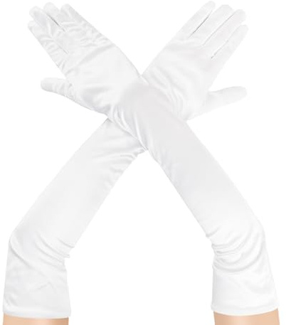 ztowoto Elegant Black Long Gloves Satin Gloves - Finger Long Gloves For Women, Stretchy Opera Gloves 1920s Style，Evening Gloves For Party Dance Wedding Prom（58cm/23in） (1, White, One Size)