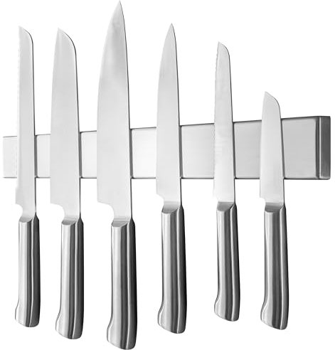 Poppstar Barra magnética para cuchillos de acero inoxidable 40cm con imán extra fuerte, plateada, autoadhesiva