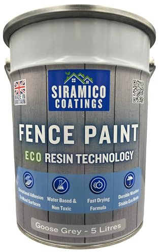 SIRAMICO COATINGS Fence Paint | 5 Litres | Waterbased ECO Resin Technology | 6 Luxury Colours | Smooth Matt Finish for outdoor wood protection | 10 Year Colour Guarantee (Goose Grey)