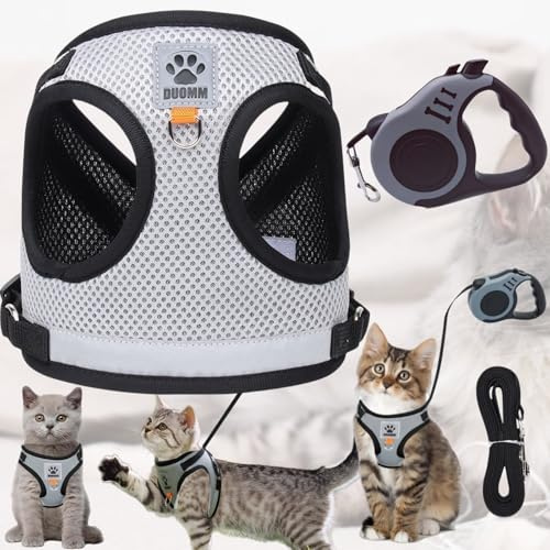 Xinlon 3 stycken justerbar kattungesele, mjuk säkerhetsväst för katter, anti-flykt, justerbar sele, ventilerande kattsele och koppel lätt att kontrollera (M)