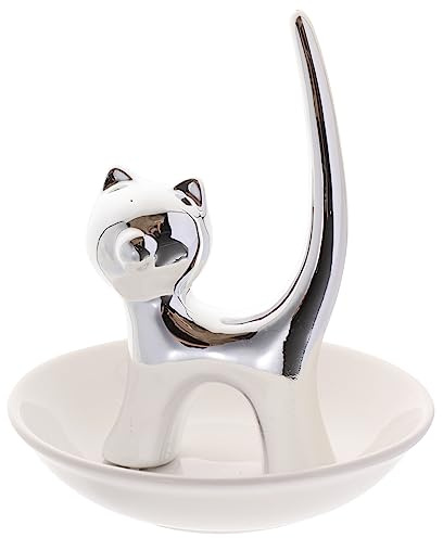 BESPORTBLE Vassoio Portagioie a Forma di Gatto in Materiale Smaltato Argento, Piatto Espositore per Bracciali e Orecchini, Decorazione per Casa e Camera da Letto