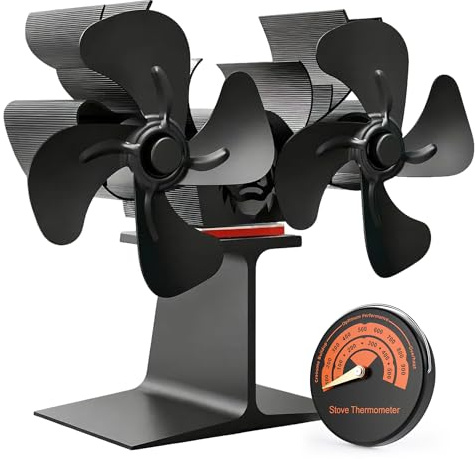 Silent Operation Log Burner Fan: YOZAIUUl 8 Blades Wood Burning Stove Fan Heat Powered with Magnetic Thermometer Fireplace Accessories Tools for Fireplace Wood Stove