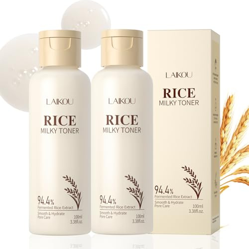 LAIKOU Reis Gesichtswasser 100ml*2, Feuchtigkeitsspendende Essenz - Gesichtswasser,Glow Milky Toner für Glättet die Hautoberfläche & fördert die Ausstrahlung der Haut Alle Hauttypen