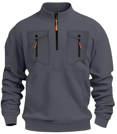 Generisch Jersey para hombre sin capucha, suéter de trabajo, forro polar de invierno, cuello alto, sudadera con múltiples bolsillos, suéter de manga larga, monocolor, sudaderas modernas para trabajo
