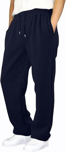 INSAFIANS Kids Boys Girls Fleece Jog Pants – School PE Jogging Bottoms Unisex Open Hem Sports Trousers (NVY 7-8) Navy