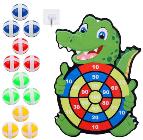 JOFONY Darttavla, kardborreband, dartspel, barn, darttavla, kardborrebollsspel med 12 klibbiga bollar, hängande dartspel, set för barn, 3–9 födelsedagspresenter