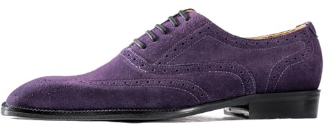 WinDhana MMen's Suede Leather Oxfords – Wingtip Full Brogues Dress Shoes, Handcrafted Lace-Up Style for Formal Occasions 541-A11 Purple US 6.5