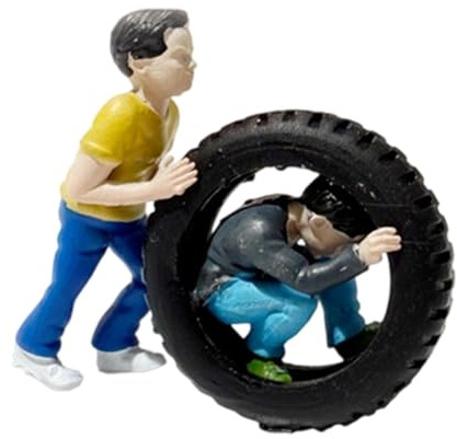 Hellery Miniatura in 1/64, Scena di Diorama in Resina, Oggetto da Collezione, Modello di Figura Minuscola per Giardini delle Fate, Scene D, Giocare con Gli Pneumatici