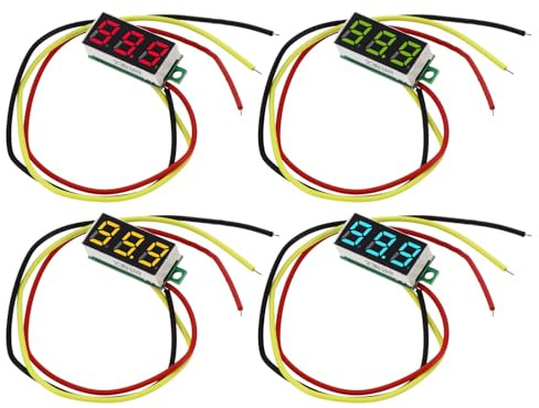 VALICLUD 4 Mini Voltmetri Digitali Tre Fili Dc 0- per Batteria Veicoli e Auto, Misuratore di Tensione Compatto per Monitoraggio Batterie, Strumento Elettrico Stabile e Durevole per Veicoli